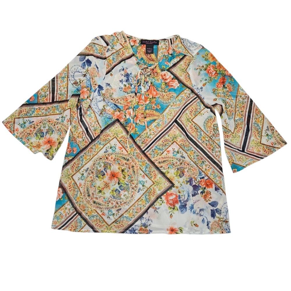 Isabel Hayley Timeless Trends Blouse Paisley Floral Scarf Print Sz L